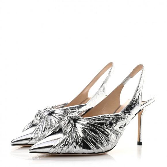 Jimmy Choo Annabell 85 Pumps Silver Metallic Slingback Pointed Toe - Picture 1 of 13